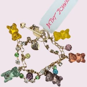New! BETSEY JOHNSON Candy Crush Pastel Rainbow Gummy Bear Toggle Bracelet.